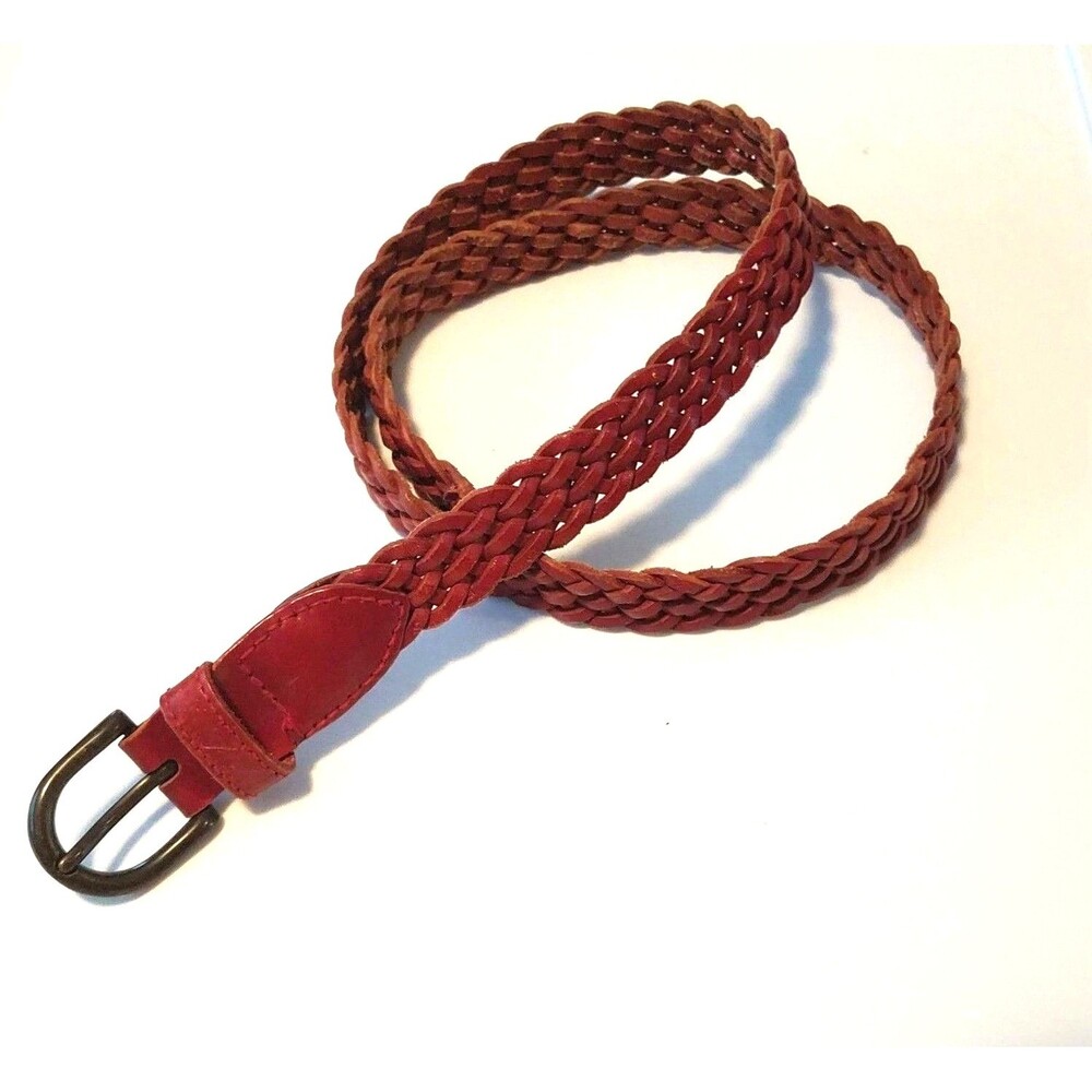 Genuine Braided Leather Belt Large Women's Red Thin 38 1/2" Length 7/8" Wide - Picture 2 of 3